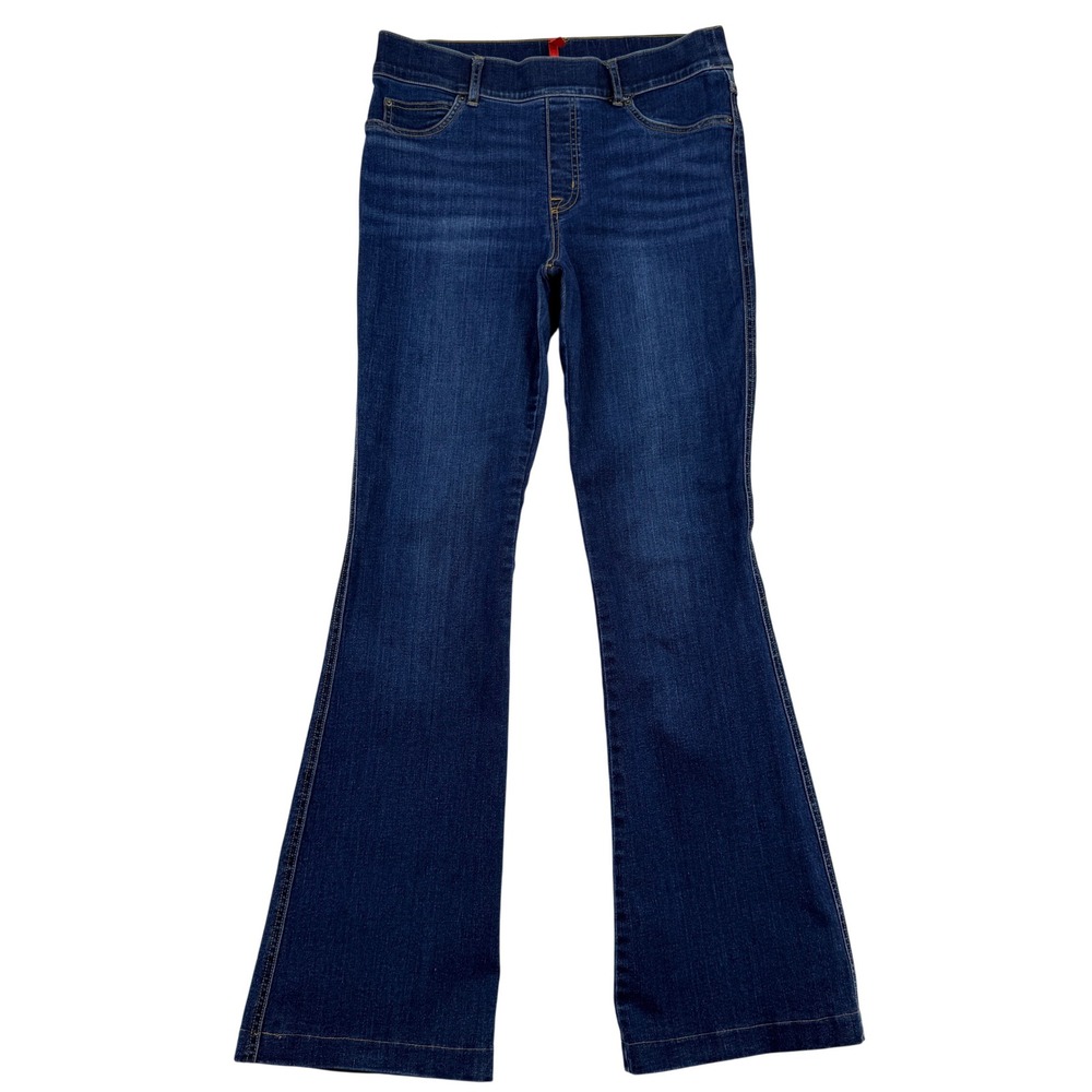 Spanx Flare Jeans Dark Wash High Rise Pull On Denim 20327R Large Stretch Comfy